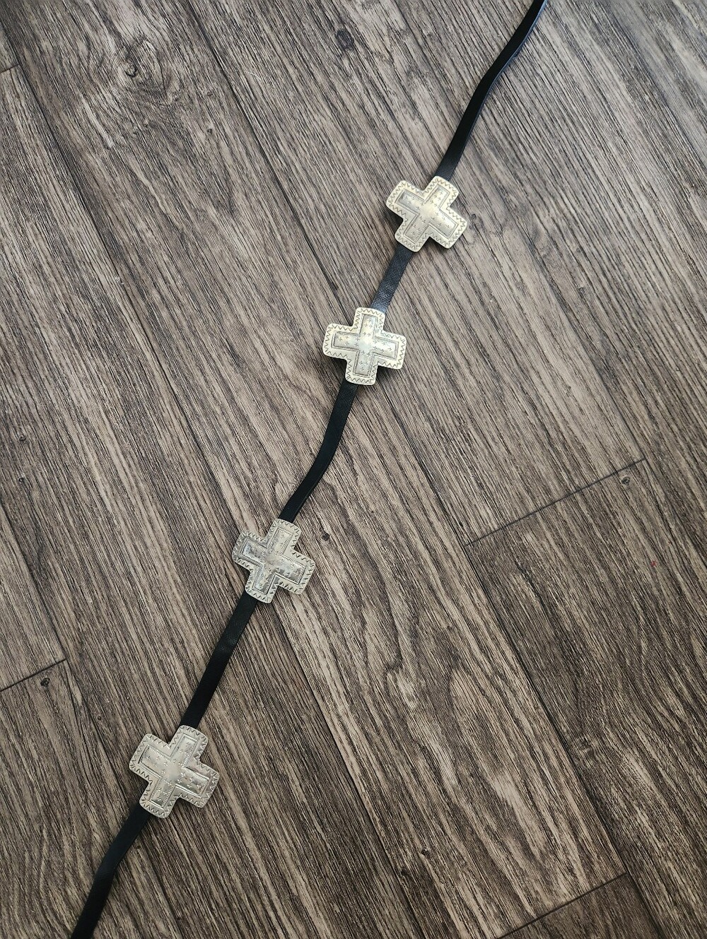 Western Gothic Silver Cross Black Thin Belt